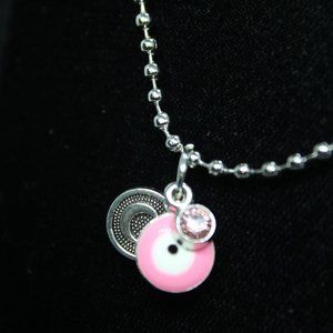 Pink Evil Eye Moon Necklace Crystal Witch Jewelry